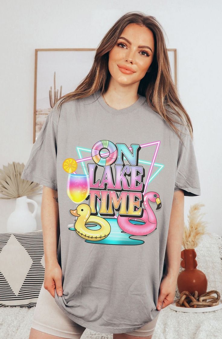 Comfort Colors Retro On Lake Time Shirt Cute Summer Beachy Tee Coconut Girl Oversized Tshirt VSCO Tee Aesthetic Clothing Trendy Clothes