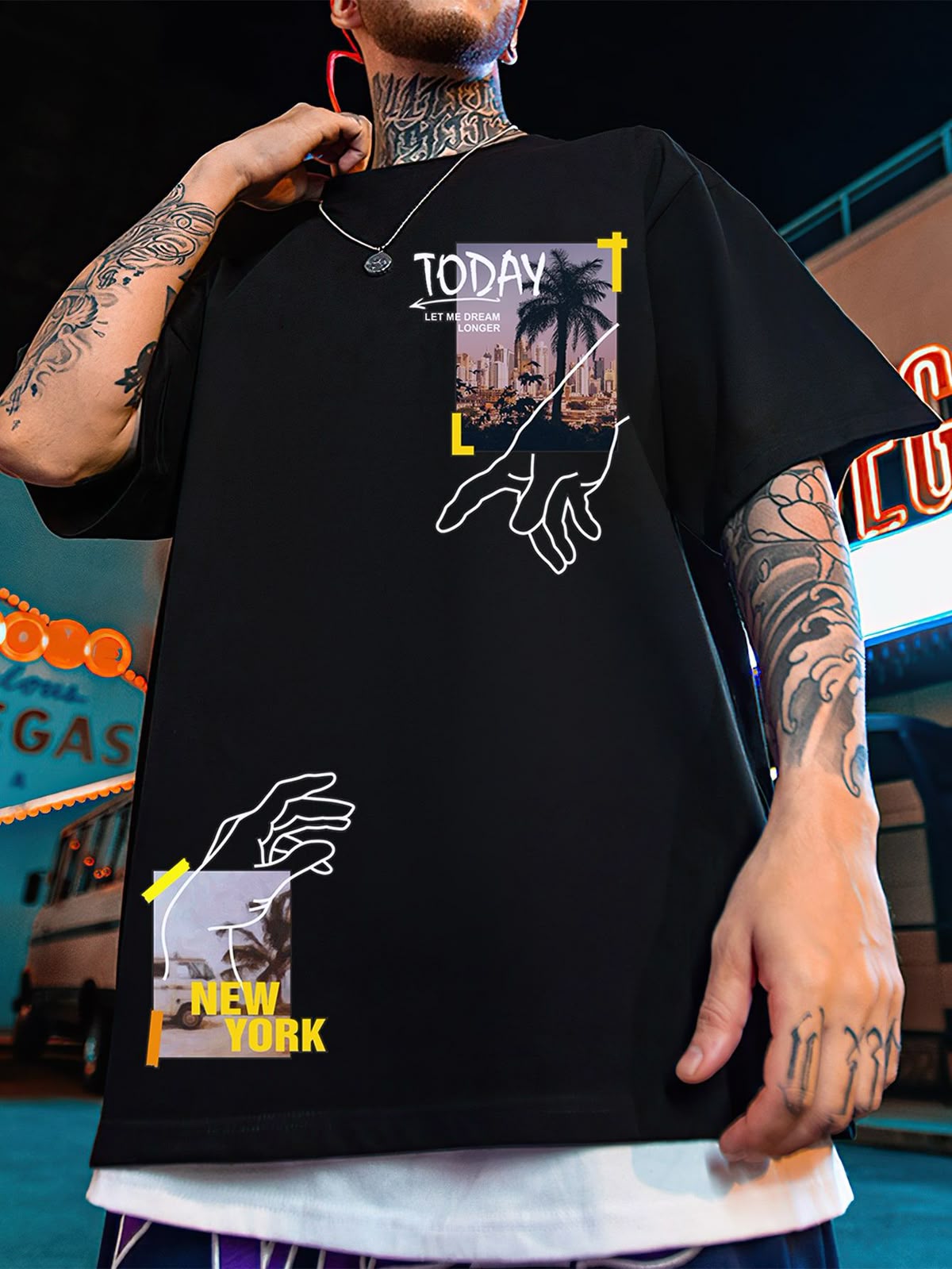 Men Tropical & Slogan Graphic Tee