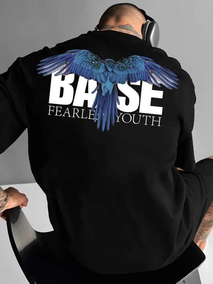 Letter BASE & Blue Wings Men's Fashion Printed Casual Short Sleeved T-shirt
