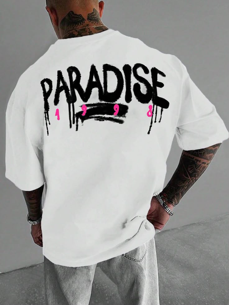 Men Letter Print Casual Daily Wear Short Sleeve T-Shirt For Spring And Summer
