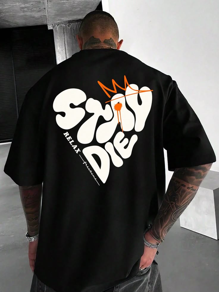 Men's Youth Street Style Loose Fit Round Neck T-Shirt With Oversized Slogan And Large Letter Pattern Print In Black ,Oversized Graphic T Shirt ,Summer T Shirts