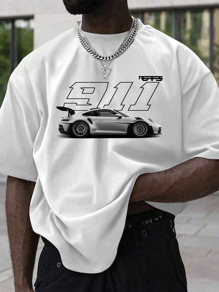 Men's New Racing Casual Personality Letter Print Short Sleeve T-Shirt