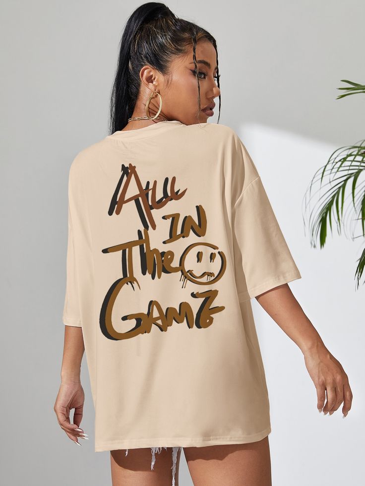 Cartoon And Slogan Graphic Drop Shoulder Oversized Tee