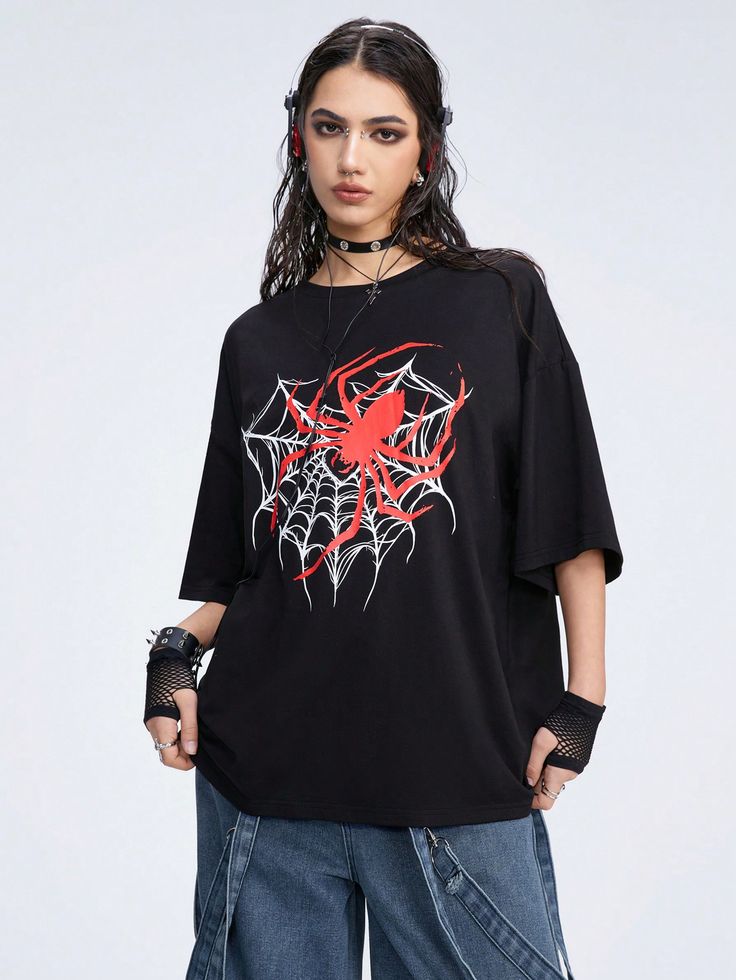Women's Ultra Loose Short Sleeve T-Shirt With Spider