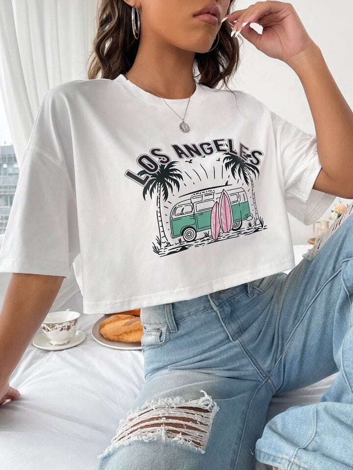 Los Angeles women's oversized crop top