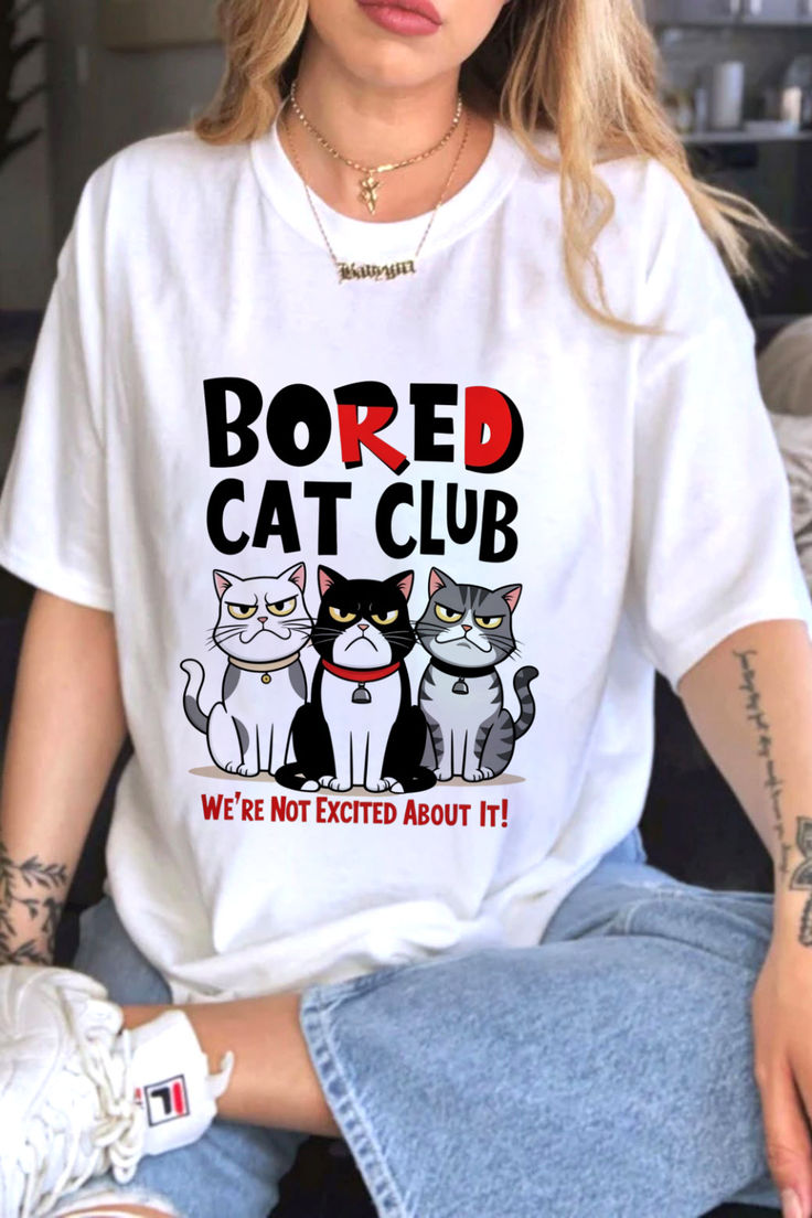 Bored Cat Club T-Shirt – Funny Grumpy Cat Graphic Tee for Cat Lovers