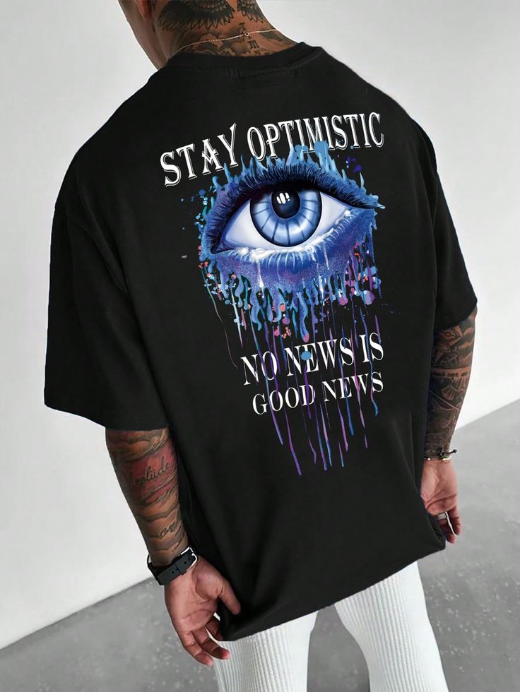 Men Eye & Slogan Graphic Drop Shoulder Tee