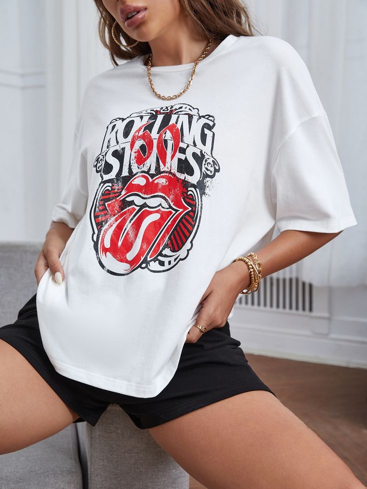 Lip & Letter Graphic Drop Shoulder Tee