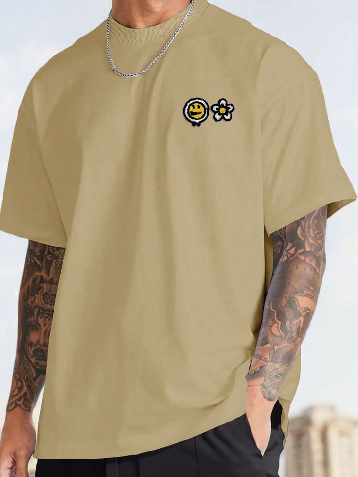 Men's Round Neck Short Sleeve T-shirt With Face Print