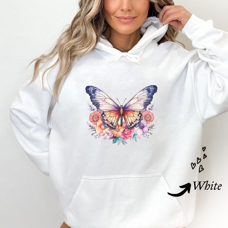 Wild Flowers Hoodie Butterfly Flower Sweatshirt, Floral Shirt, Flower Hoodie