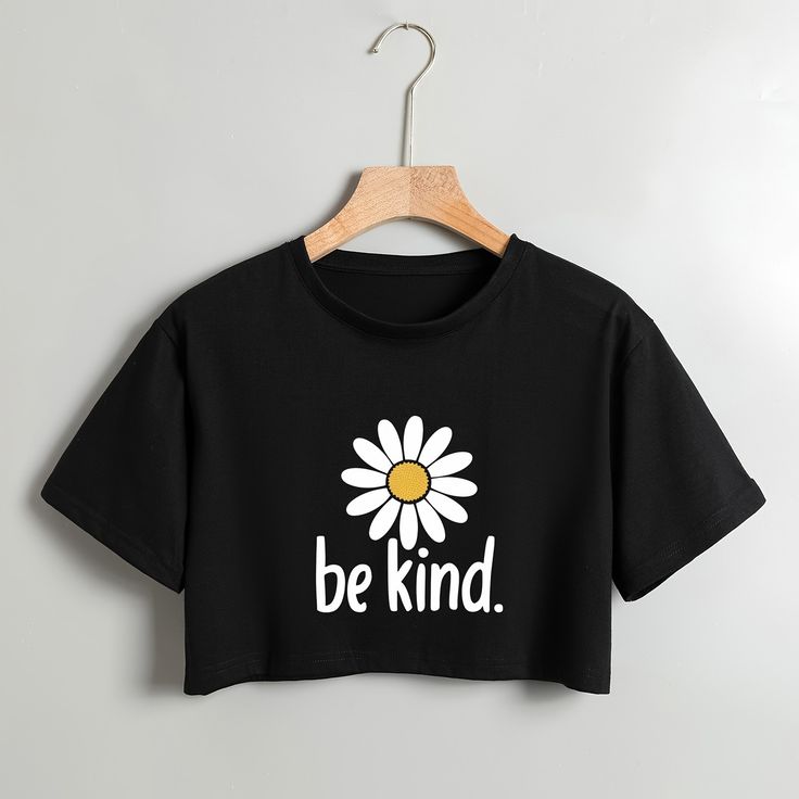 Flower & Letter Print Crop Top Oversized