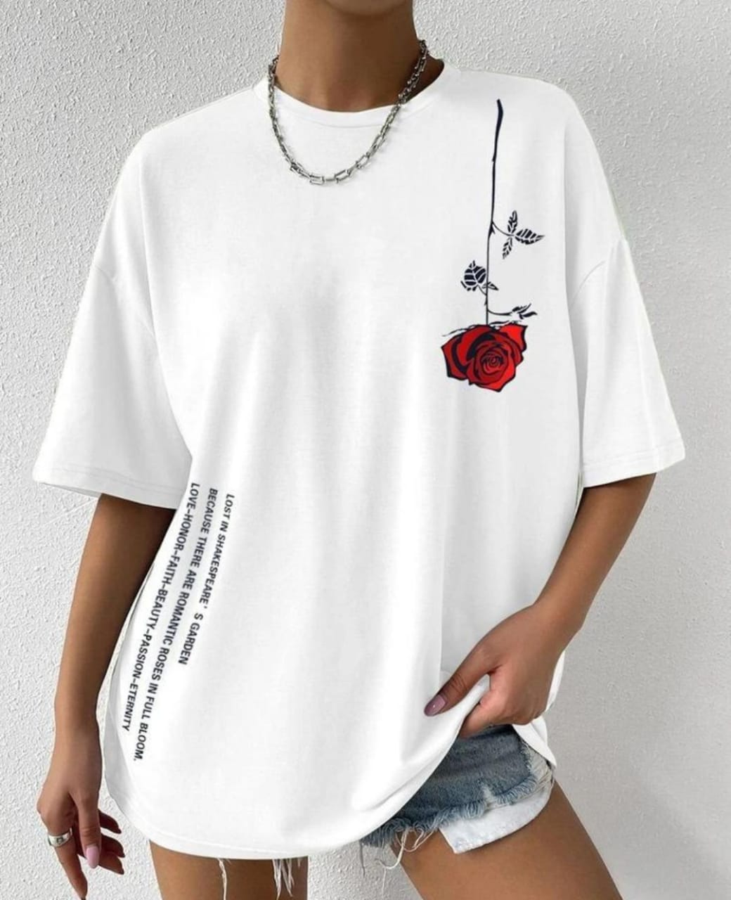 Flower and letter women's oversized tshirt