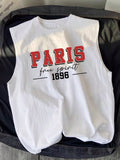 White Regular Size Men's Letter Print Casual Tank Top With Round Neck