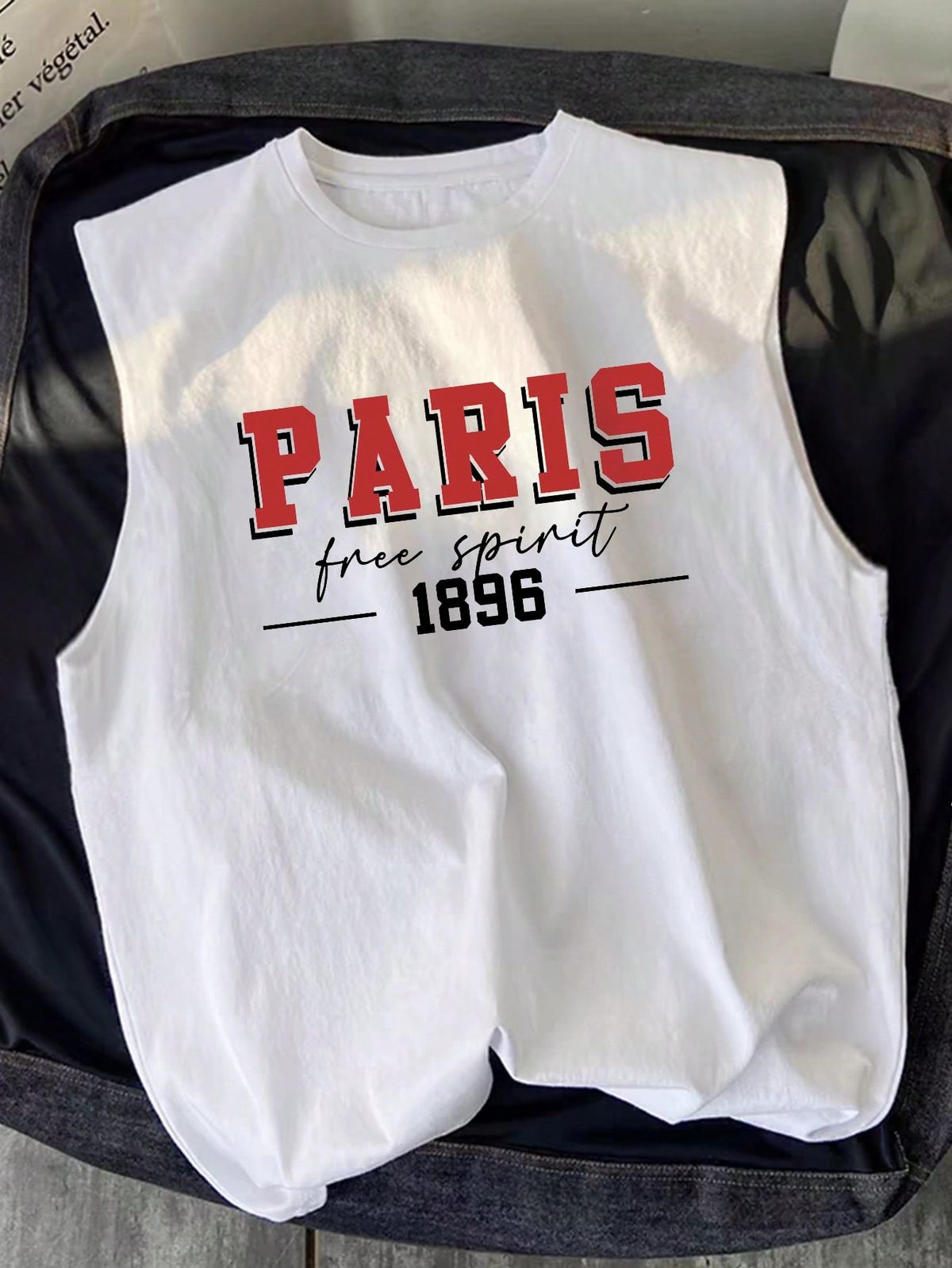 White Regular Size Men's Letter Print Casual Tank Top With Round Neck