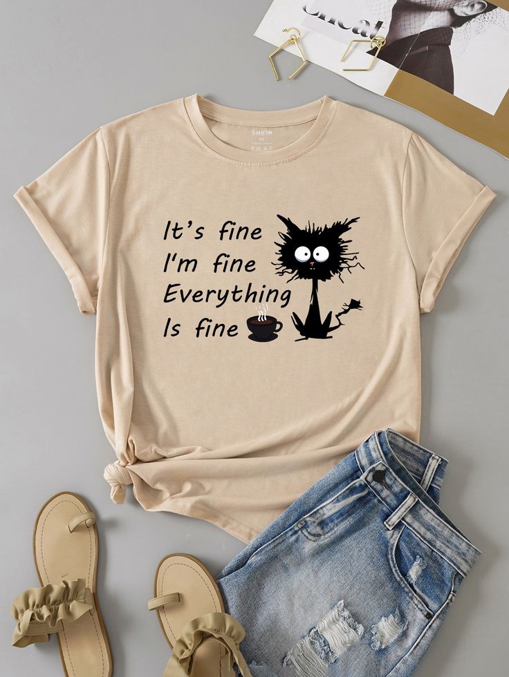 Cartoon And Slogan Graphic Tee Regular Fit