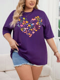 Plus Size Loose Fit Love Heart Print Drop Shoulder T-Shirt