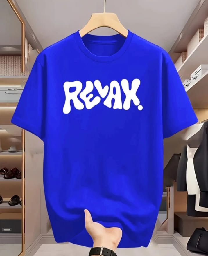 Men Typography Round Neck Cotton Blend Blue T-Shirt on