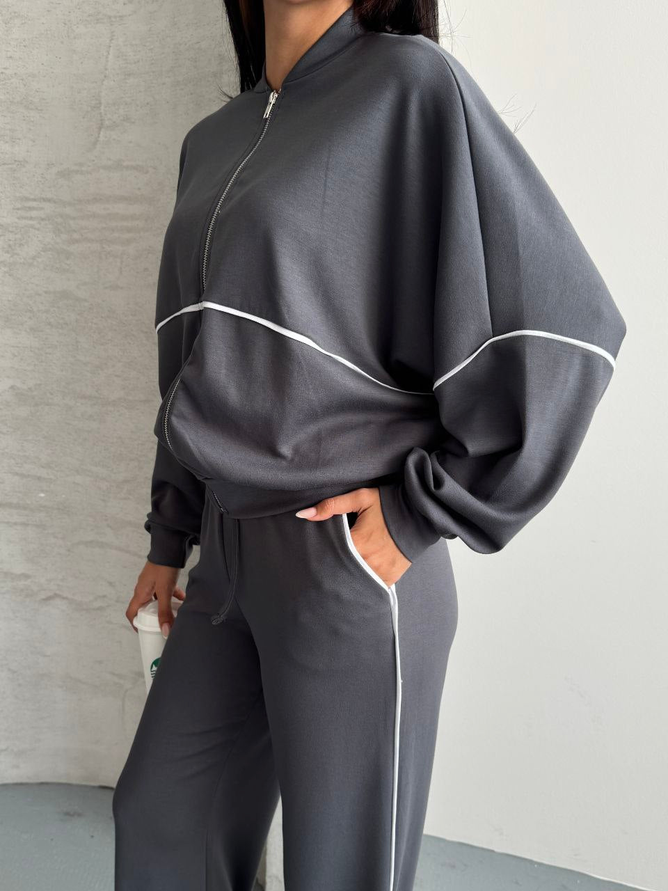Minimalist Grey Zip-Up Lounge Set