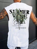 Men's Loose Fit Casual Vest With Palm Tree Slogan Print, Summer