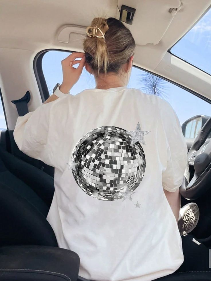 Disco Ball Star Pattern Vintage Crew Neck Casual Loose Fit.