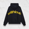 black hoodie w/ bold yellow “withlove”