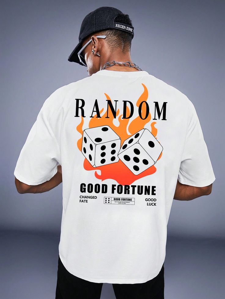 Men's Loose Fit Short Sleeve Knit Tee With Slogan & Flame Print