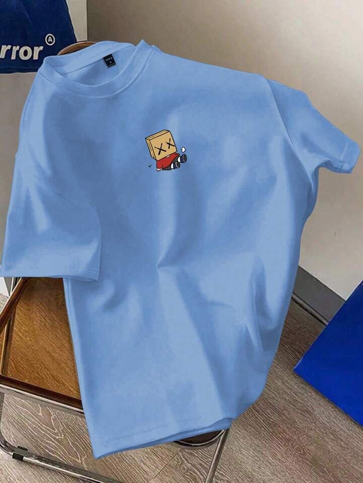Men's Summer Cartoon Printed Round Neck Short Sleeve Casual T-Shirt With Letterss