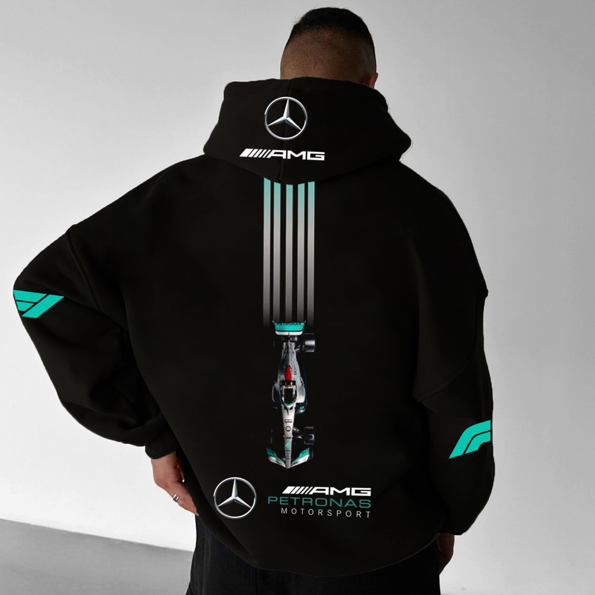 Unisex Racing Team Logo Printed Casual Oversized Hoodie Black