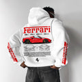 Men's Loose Casual Racing Print Hooded Sweatshirt White