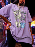 Skull & Floral Print Drop Shoulder Tee