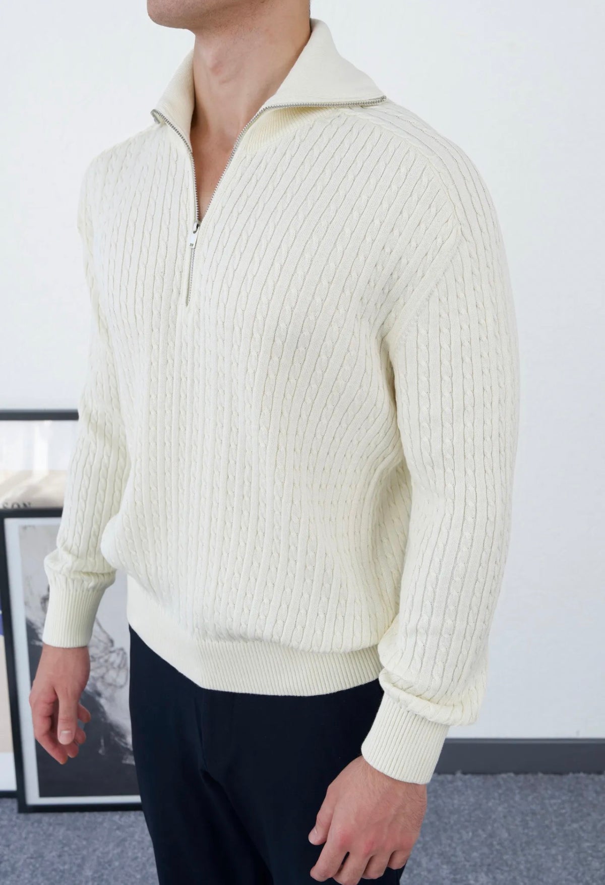Men's Premium Textured Half-Zip Sweater –