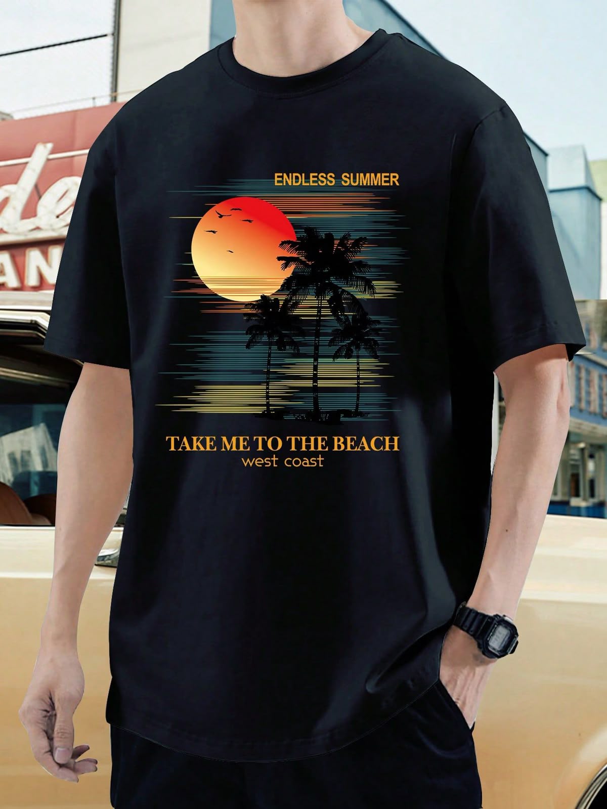 Men Tropical & Letter Graphic Tee