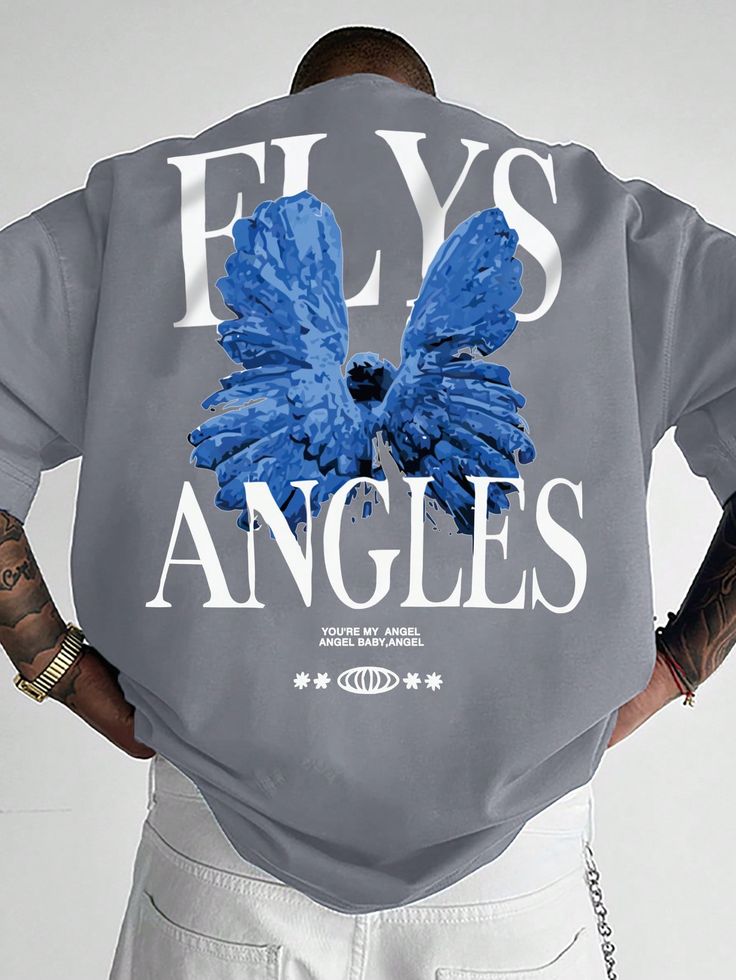 Men's Wing & Letter Printed Short Sleeve T-Shirt