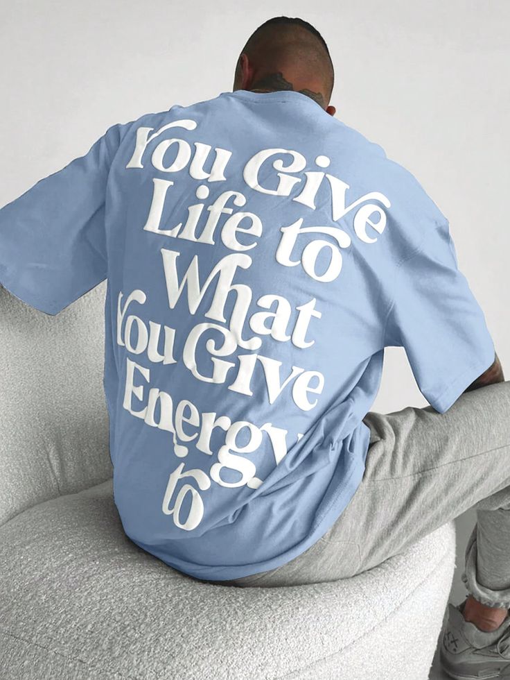 Oversized Men's Short Sleeve T-Shirt With Text Pattern