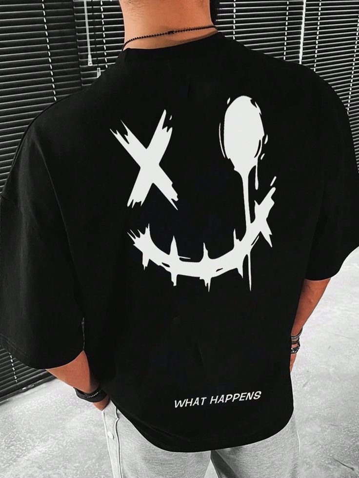 Men Cartoon & Slogan Graphic Drop Shoulder Tee