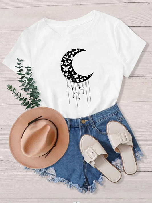 Moon Print Round Neck Tee Regular Fit