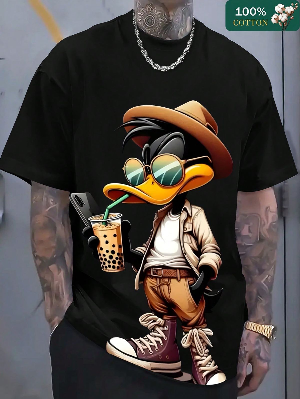 Men's Summer Round Neck Short Sleeve Casual Cotton With Letter Print Interesting Dake Duck