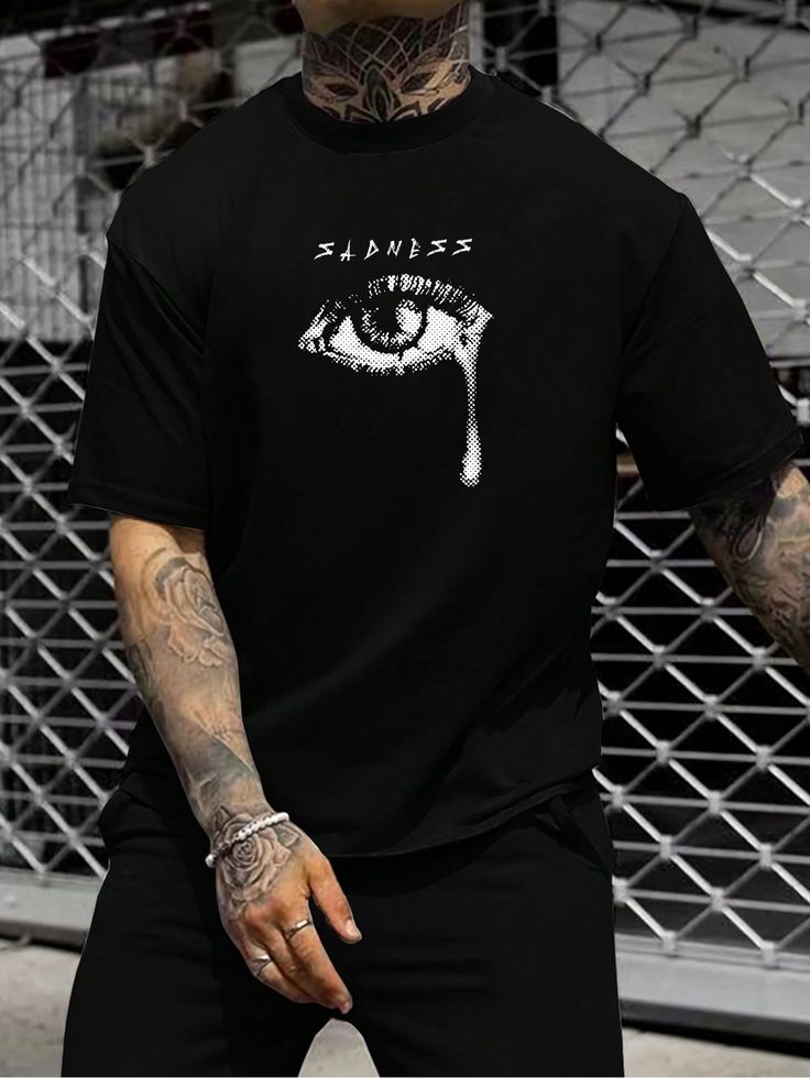 Men'S Eye & Letter Printed Casual Loose T-Shirt