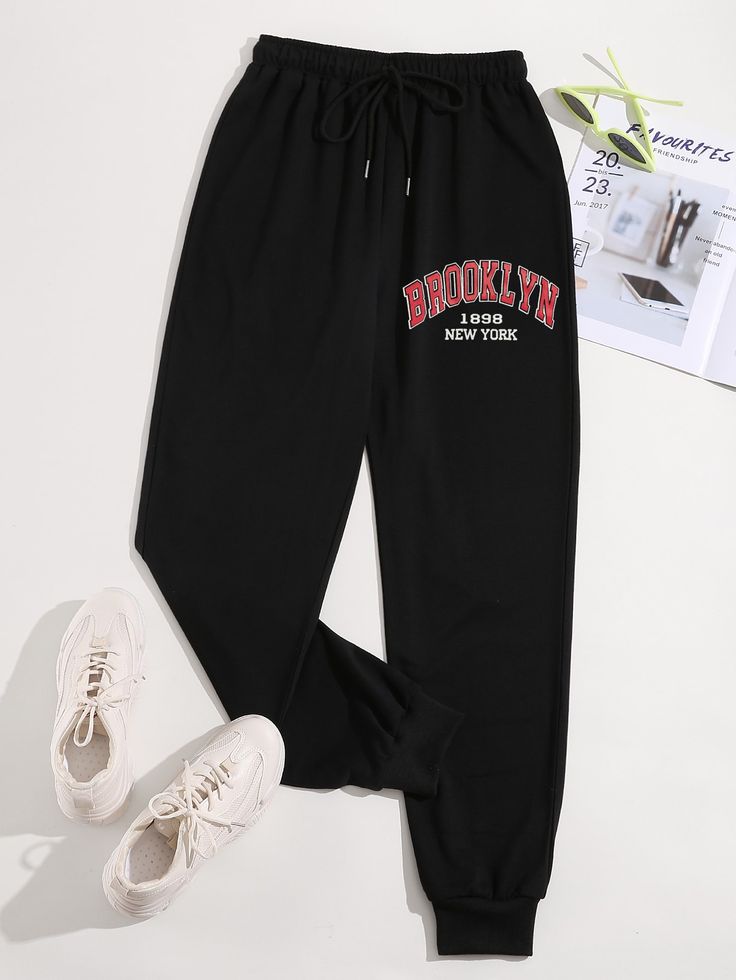 Letter Graphic Knotted Front Joggers