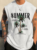 Men's Plus Size Letter And Tropical Plant Pattern Round-Neck Simple Sports Outdoor Tank Top