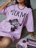 Bear & Letter Graphic Drop Shoulder Tee