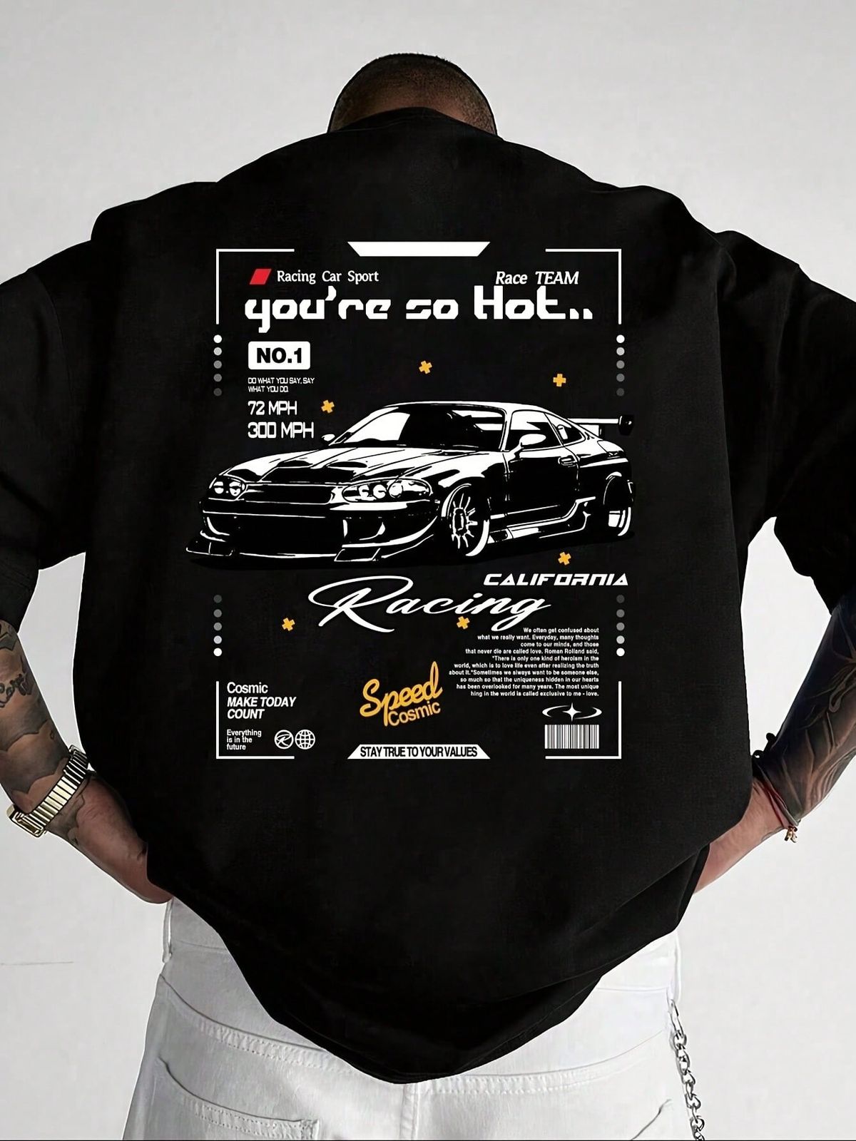 Men's Casual Racing Car Graphic Tee - "You're So Hot..." California Theme, Round Neckline, Short Sleeve, Everyday Tshirt | Casual Style | Glossy Fabric