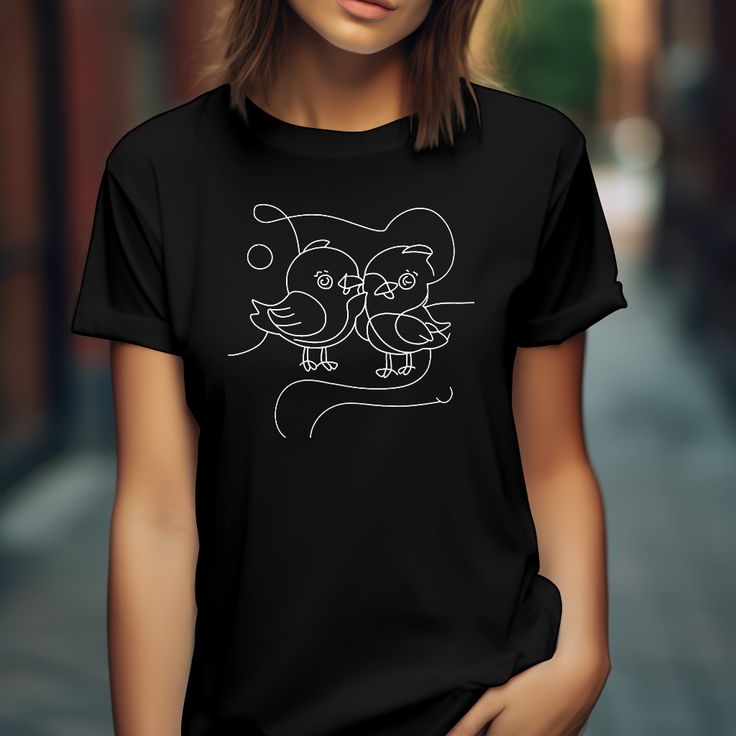 Lovebirds in Line Art T-Shirt Regular Fit