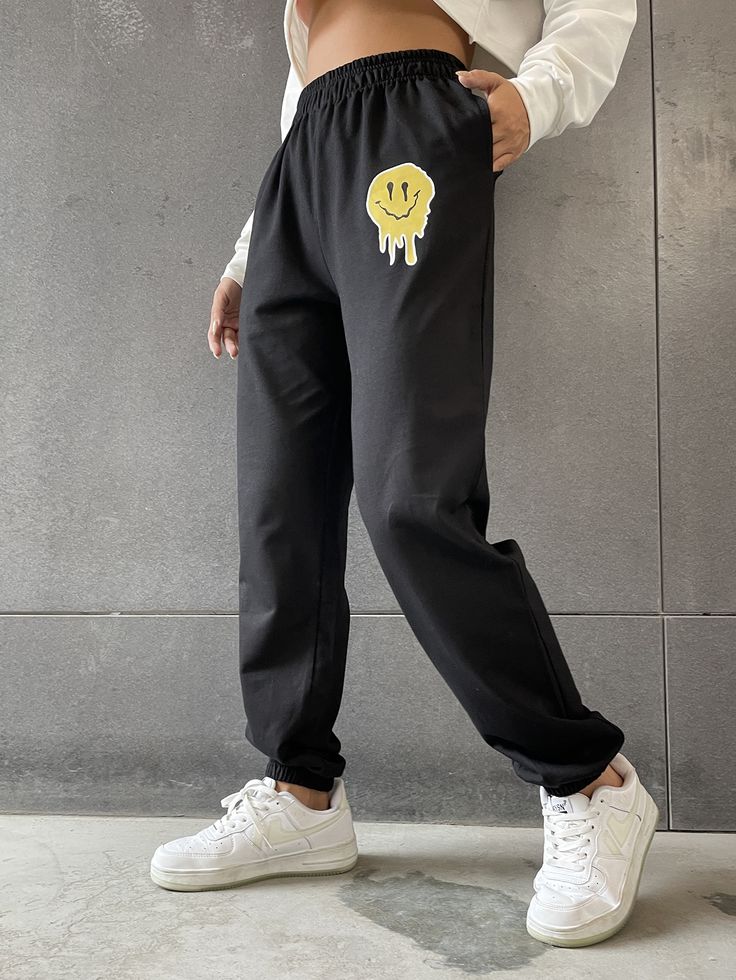 Graphic Print Hidden Pocket Joggers
