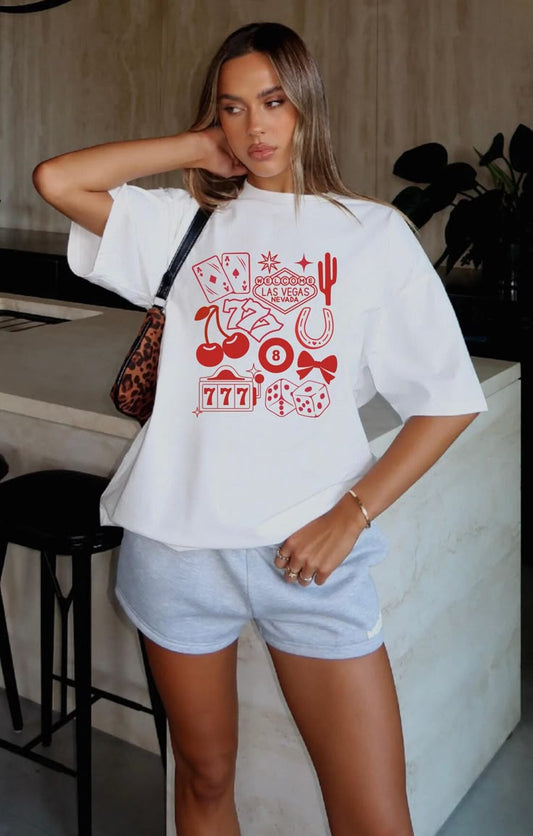 Vegas Collection Classic Tee, Oversized Graphic Shirt, Red Rodeo Tee, Cherry Shirt, Trendy Lucky Me Top