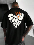 Men's Youth Street Style Loose Fit Round Neck T-Shirt With Oversized Slogan And Large Letter Pattern Print In Black ,Oversized Graphic T Shirt ,Summer T Shirts
