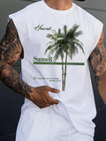 Men's Loose Fit Casual Vest With Palm Tree Slogan Print, Summer