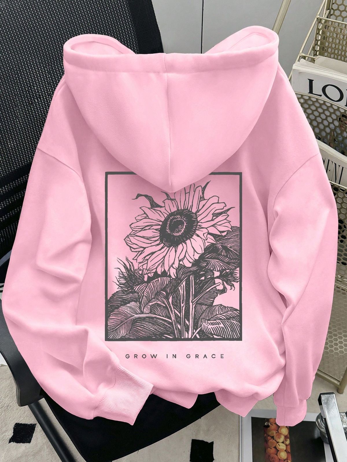 Women's Casual Sunflower Print Drop Shoulder Hoodie, Autumn/Winter