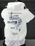 Loose-Fit Men's Letter And Character Print Hooded Long Sleeve Sweatshirt