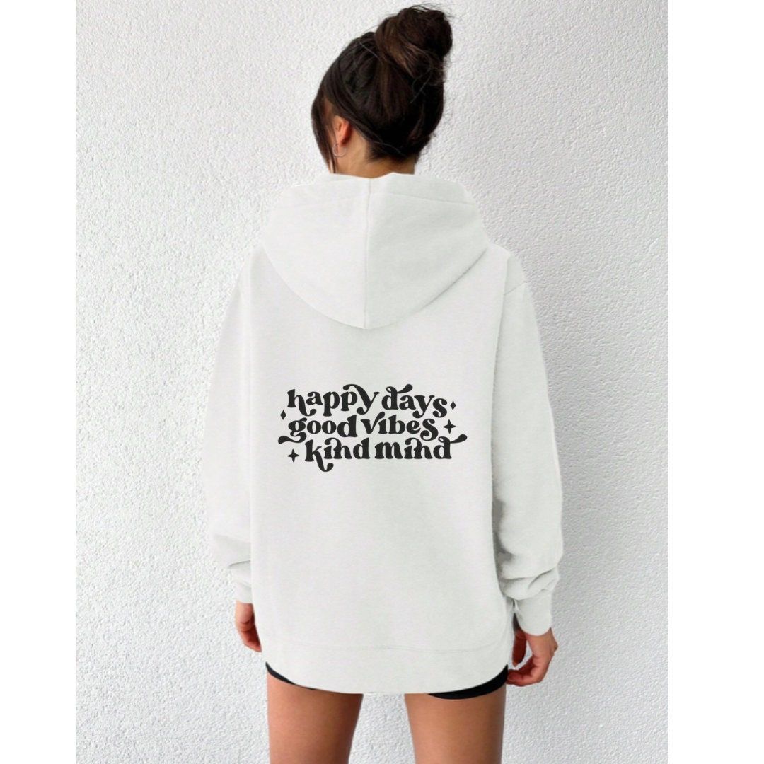 Happy Days Good Vibes Kind Mind Hoodie Positive, Motivational Mental Health, Smiley Face, Cheerful Oversized Streetwear Aesthetic Hoodie